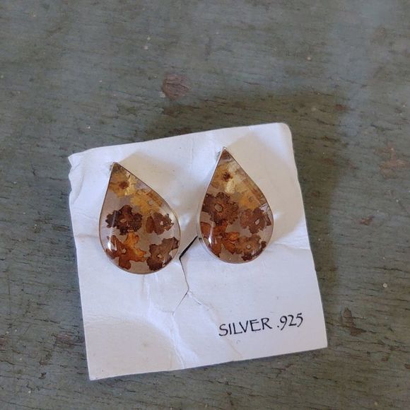 VTG 925 Sterling Pressed Flowers Earrings Pendant SET 🌺 - Picture 6 of 10